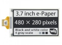 WAVESHARE - 3.7inch e-Paper e-Ink Raw Dis, 480×280, Black/White, 4 Grey Scales, SP