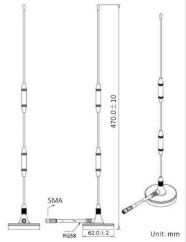4G LTE Magnetic Antenna, 7dBi, 3m Cable, 700-2700 MHz, SMA/M