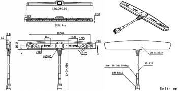 4G Strip (T) Antenna, 2.5db , 3m Cable,RG174, SMA/Male