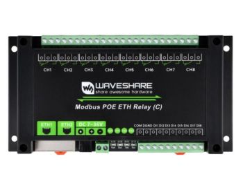 Dual Ethernet Ports 8-ch Relay Module (C), Modbus RTU Protocol, PoE Po