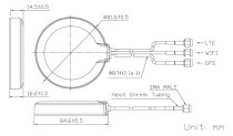 GPS+LTE+WIFI Combination Antenna, RG174/3M, SMA Male,Adhesive mounting - Thumbnail