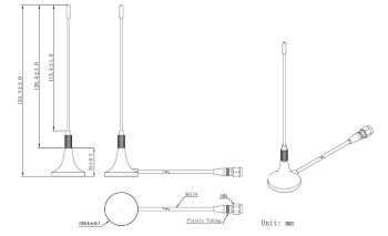 GSM Whip Antenna, 2db, 3m Cable, SMA/Male, 128mm rod