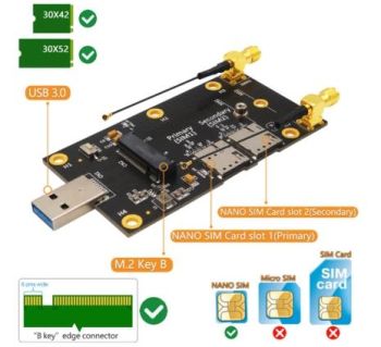 M.2 Key B to USB Adapter with Nano SIM card Slot for 4G/5G Module
