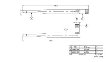 WIFI Antenna , RP SMA-m, 5dBi, 2.4GHz-5GHz, 90°-180°